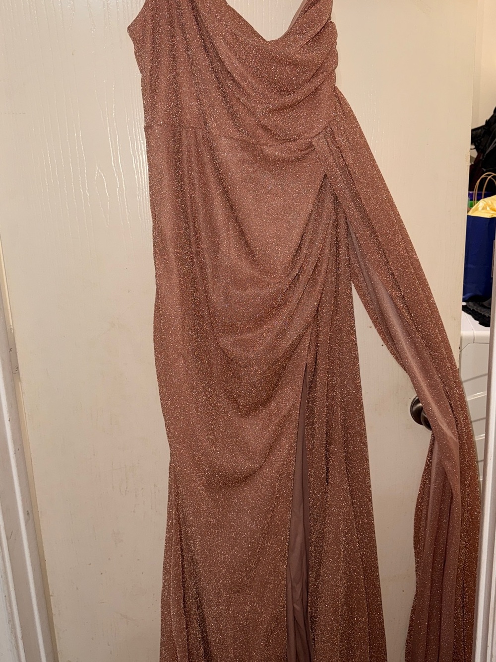 aerie One-Shoulder Draped Rose-Taupe Gown - Picture 2 of 5